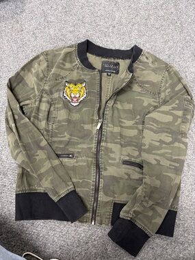 Sanctuary Olive Camo Bomber Jacket with Tiger Patch